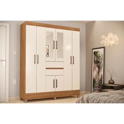 Guarda Roupa Solteiro Munique 8 Portas de Bater 2 Gavetas Amêndola-Off White Demóbile