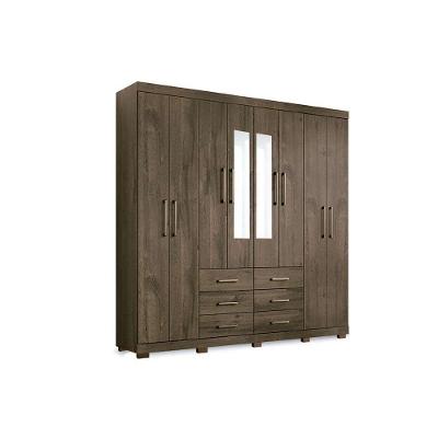 Guarda Roupa Casal Liverpool 9 Portas de Bater 6 Gavetas Ébano MDF-MDP com Espelho
