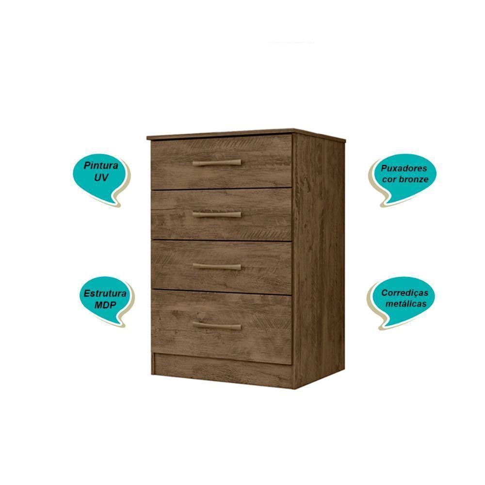 Kit Guarda Roupa Solteiro Chile E Cômoda Ms - Castanho Wood Castanho Wood - 7