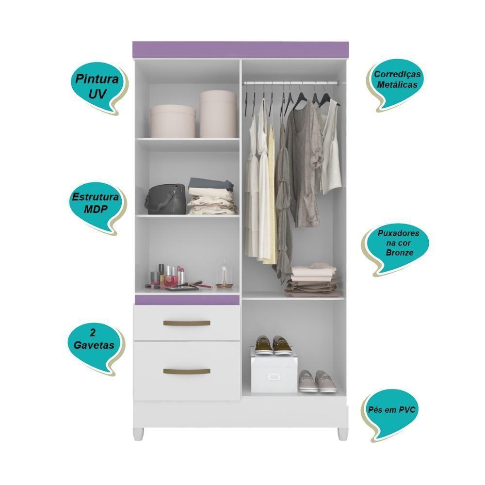 Guarda Roupa Solteiro 4 Portas 2 Gavetas Madri - Branco / Rosa / Azul / Lilas Flex Branco - 5