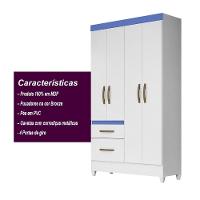 Guarda Roupa Solteiro 4 Portas 2 Gavetas Madri - Branco / Rosa / Azul / Lilas Flex Branco