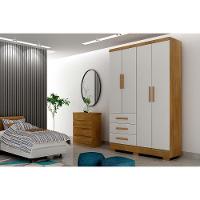 Guarda Roupa Solteiro Encant 4 Portas 3 Gavetas c/Espelho e Pés Freijo Cumaru c/ Fendi - Novo Horizonte - 1