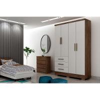 Guarda Roupa Solteiro Encant 4 Portas 3 Gavetas c/Espelho e Pés Freijo Cumaru c/ Fendi - Novo Horizonte - 5