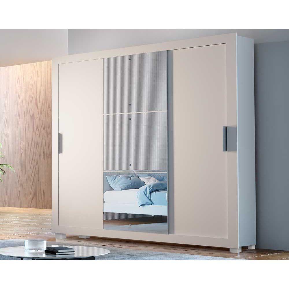 Guarda Roupa 3 Portas Veneza Luxo de Correr e 4 Gavetas c/ Pés Branco - Rufato - 1