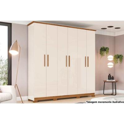 Guarda Roupa Casal Cover 6 Portas de Abrir 3 Gavetas Off White-Nature Henn