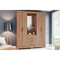 Guarda Roupa 4 Portas e 3 Gavetas c/ Espelho Briz B24 Jequitibá Brilho - Henn - 1