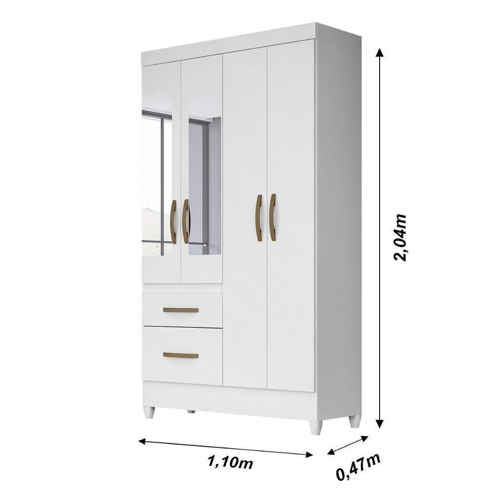 Guarda Roupa Solteiro 4 Portas Com Espelho 2 Gavetas- Branco / Rosa / Azul / Lilas Flex Branco - 3