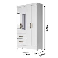 Guarda Roupa Solteiro 4 Portas Com Espelho 2 Gavetas- Branco / Rosa / Azul / Lilas Flex Branco - 3