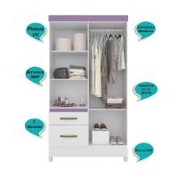 Guarda Roupa Solteiro 4 Portas Com Espelho 2 Gavetas- Branco / Rosa / Azul / Lilas Flex Branco - 6