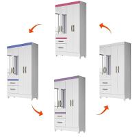 Guarda Roupa Solteiro 4 Portas Com Espelho 2 Gavetas- Branco / Rosa / Azul / Lilas Flex Branco - 7