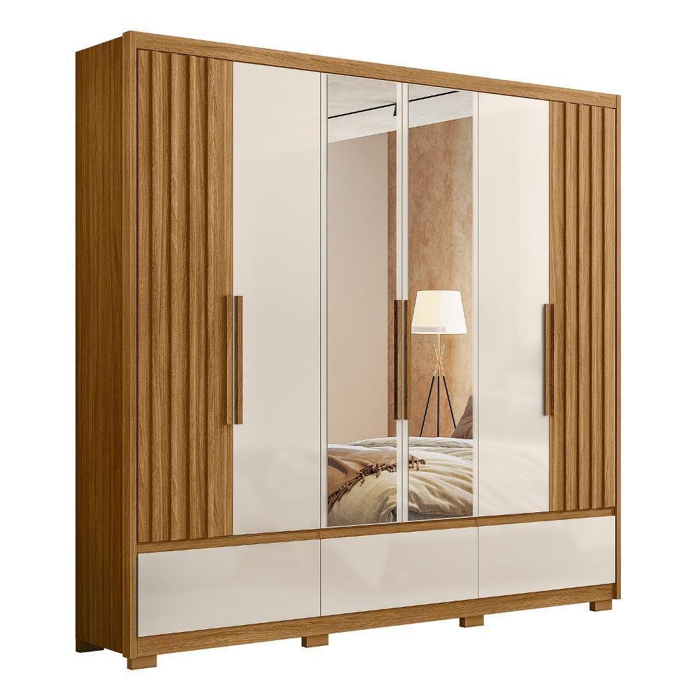 Guarda Roupa Casal 6 Portas Com Espelho 3 Gavetas Freijó / Off White Amazonas - Moval - 2