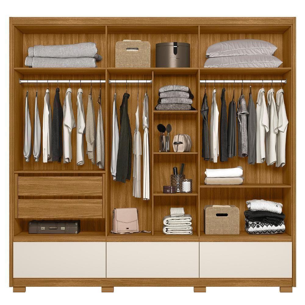 Guarda Roupa Casal 6 Portas Com Espelho 3 Gavetas Freijó / Off White Amazonas - Moval - 3