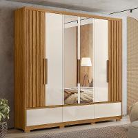 Guarda Roupa Casal 6 Portas Com Espelho 3 Gavetas Freijó / Off White Amazonas - Moval - 1