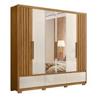 Guarda Roupa Casal 6 Portas Com Espelho 3 Gavetas Freijó / Off White Amazonas - Moval - 2