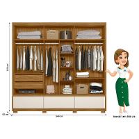 Guarda Roupa Casal 6 Portas Com Espelho 3 Gavetas Freijó / Off White Amazonas - Moval
