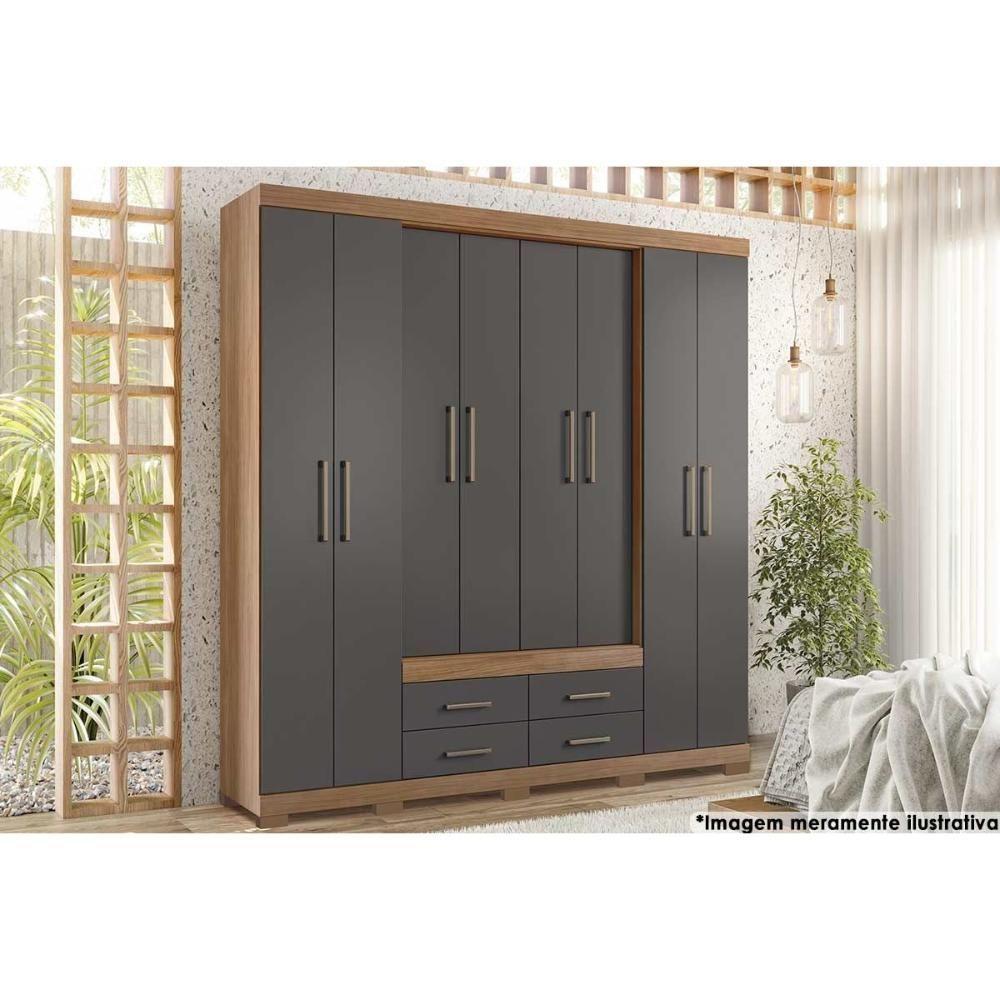 Guarda Roupa Casal 8 Portas e 4 Gavetas c/ Pés Nápoles Ébano - Santos Andirá - 2