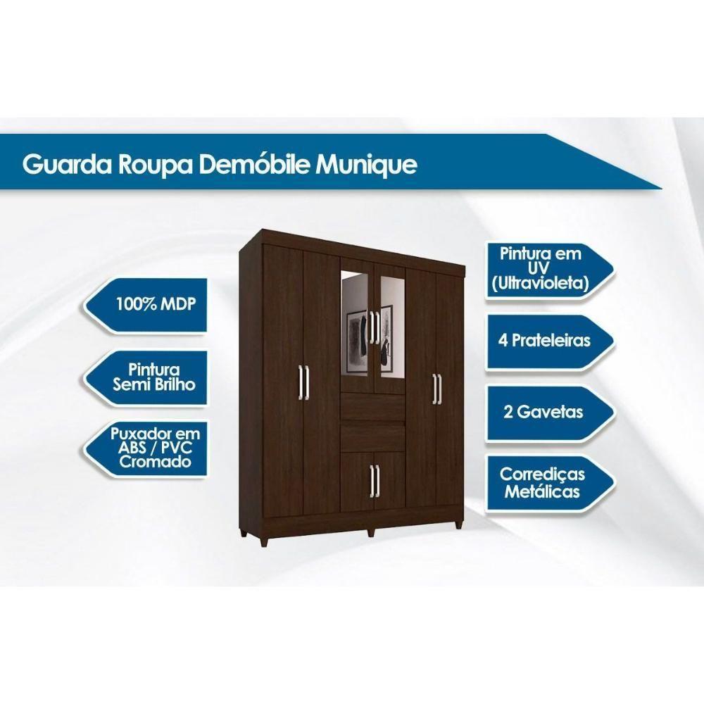 Guarda Roupa 8 Portas  e 2 Gavetas c/ Espelho Munique Amêndola - Demóbile - 3