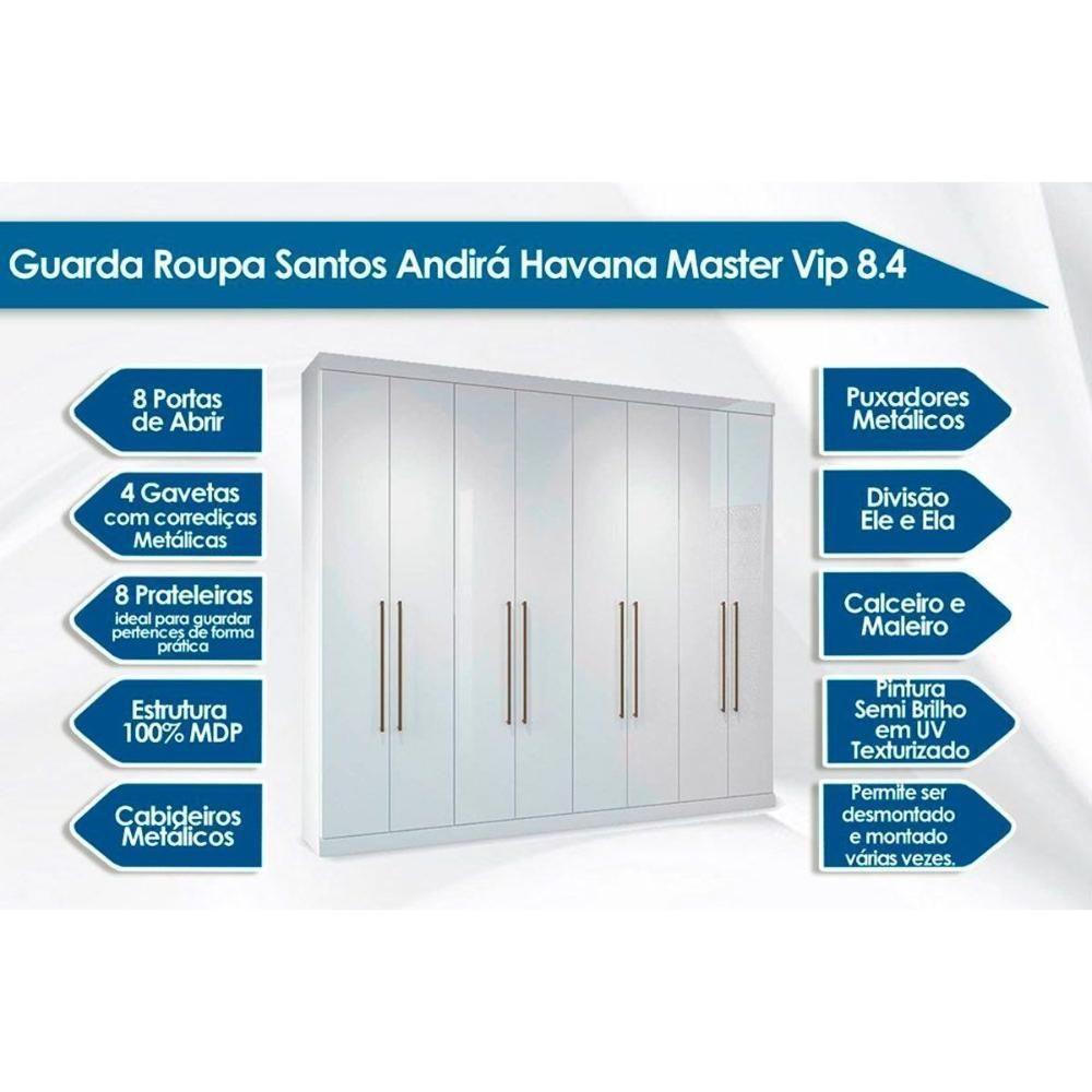 Guarda Roupa Casal 8 Portas e 4 Gavetas Master Vip 8.4 Branco - Santos Andirá - 3