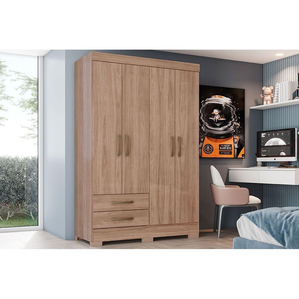 Guarda Roupa 4 Portas e 2 Gavetas Briz BE12 Jequitibá Brilho - Henn - 1