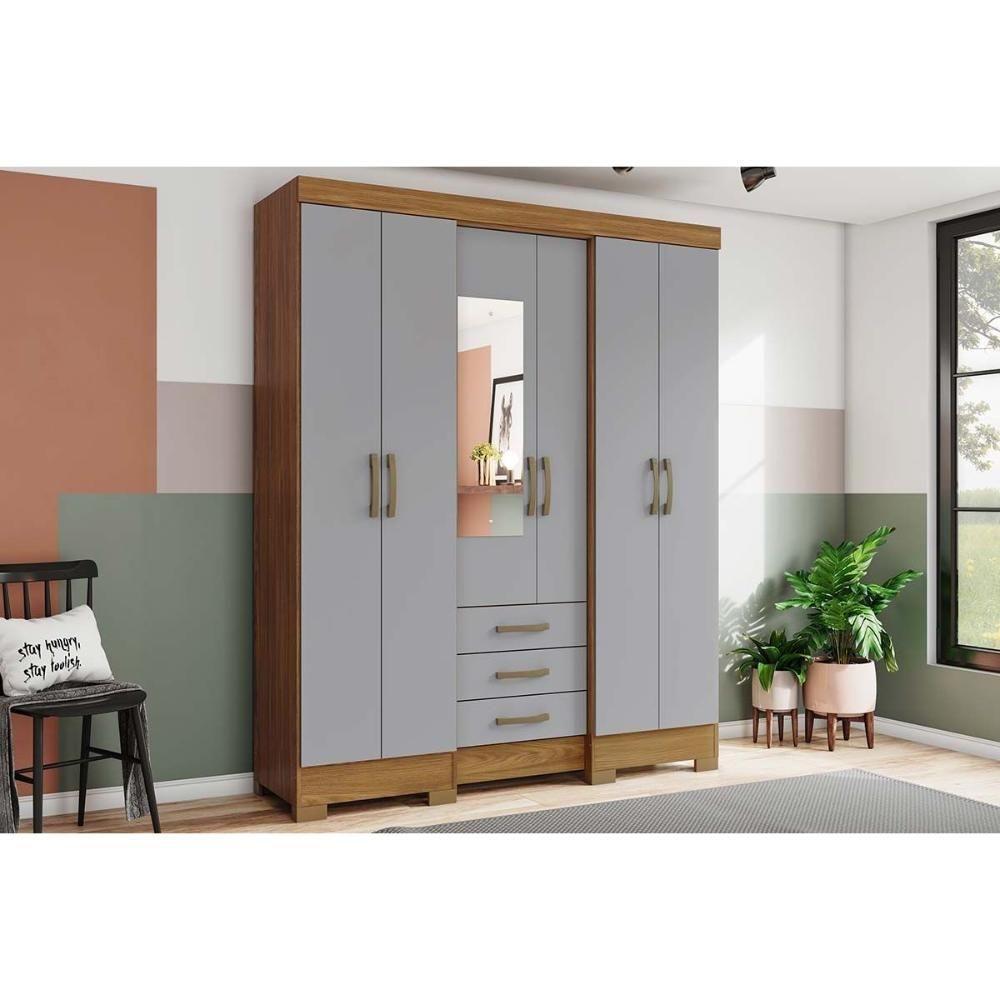 Guarda Roupa Casal 6 Portas e 3 Gavetas c/ Espelho Briz B23 Castanho - Henn - 4
