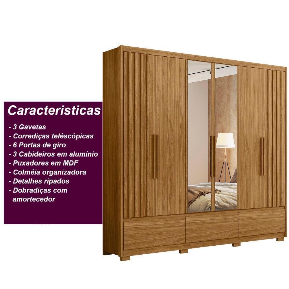 Guarda Roupa Casal 6 Portas Com Espelho 3 Gavetas Amazonas - Freijó Freijó - 6