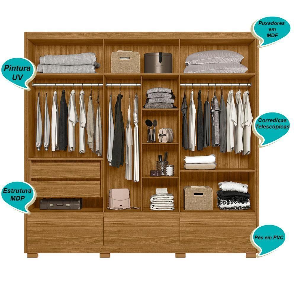 Guarda Roupa Casal 6 Portas Com Espelho 3 Gavetas Amazonas - Freijó Freijó - 7