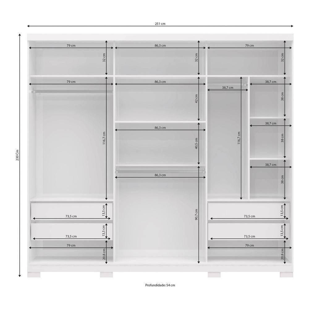 Guarda-roupas Casal Com Espelho 3 Portas 4 Gavetas Multimóveis Cr35153 Branco Branco - 2