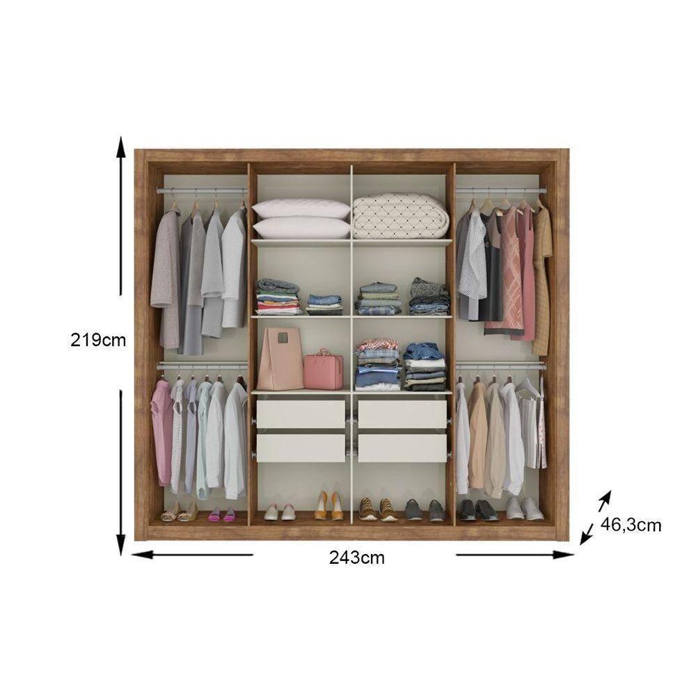 Guarda Roupa Casal 8 Portas e 4 Gavetas c/ Espelho Héster Branco - Carraro - 3