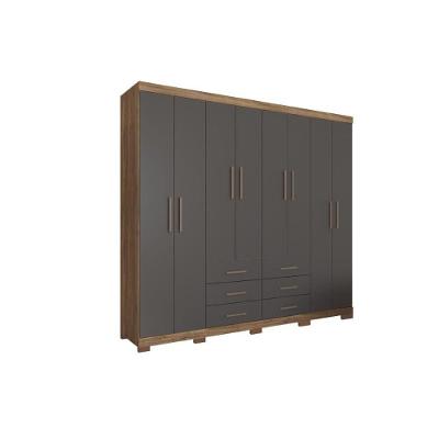 Guarda Roupa Casal Liverpool 8 Portas de Bater 6 Gavetas Ébano Santos Andirá