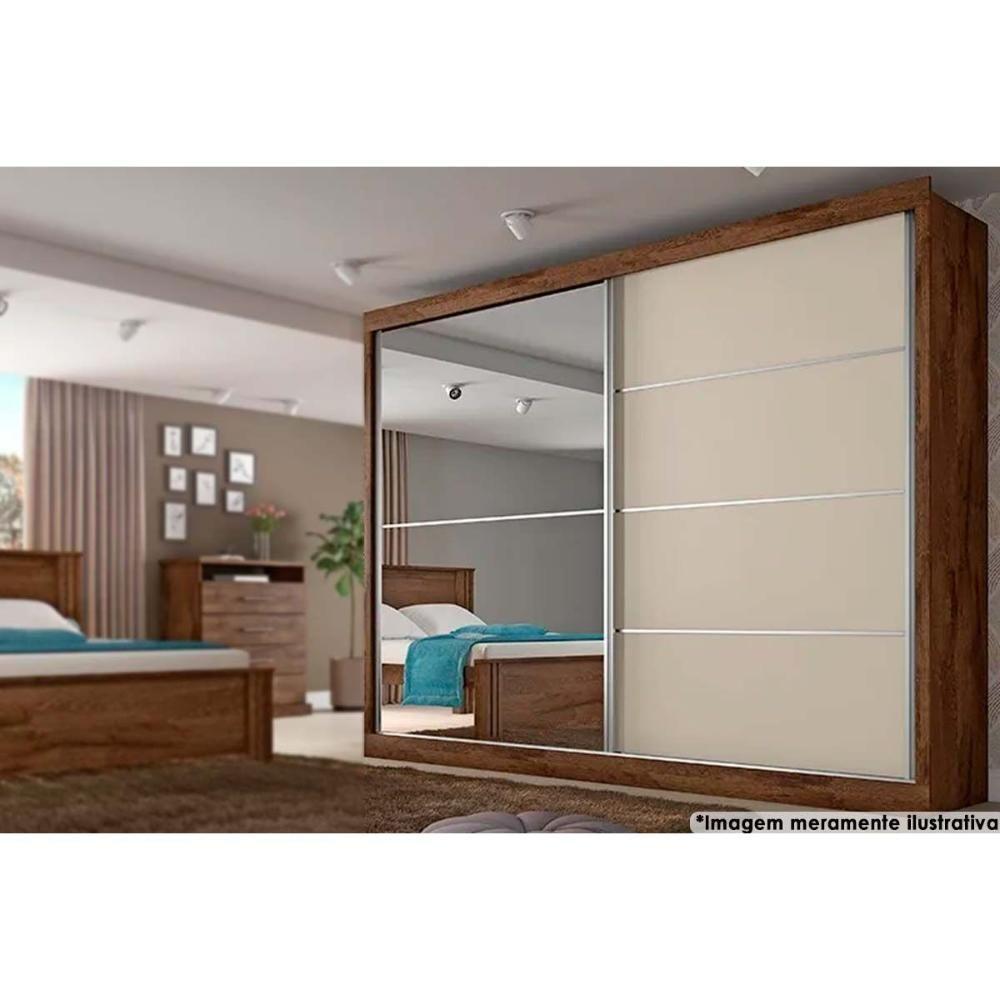 Guarda Roupa Casal 2 Portas de Correr e 4 Gavetas c/ 1 Espelho Verona Plus Braúna/Off White - Europa - 1