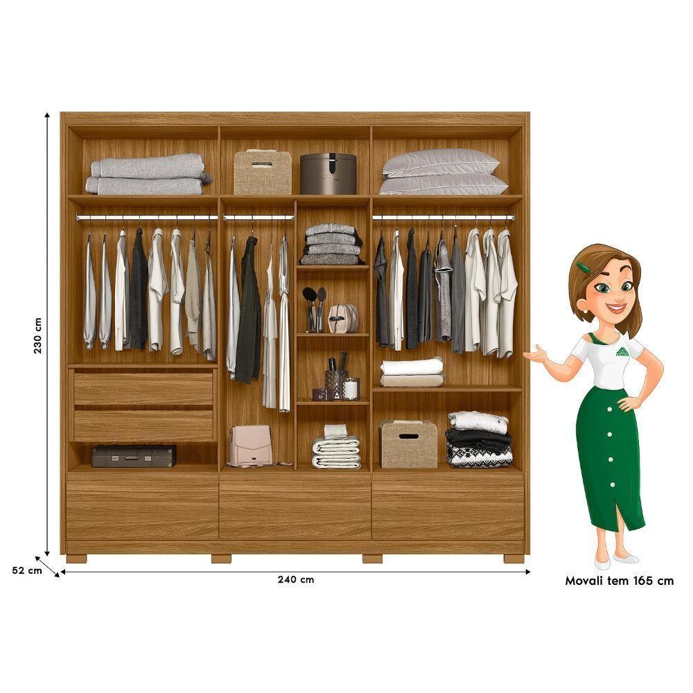 Guarda Roupa Casal 6 Portas Com Espelho 3 Gavetas Freijó Amazonas - Moval - 4