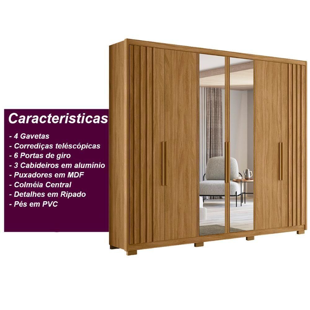 Guarda Roupa Casal 6 Portas Com Espelho 4 Gavetas Araguaia - Freijó Freijó - 2