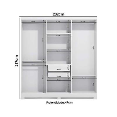 Guarda Roupa Casal Open E530 6 Portas de Abrir 2 Gavetas Branco MDP Kappesberg