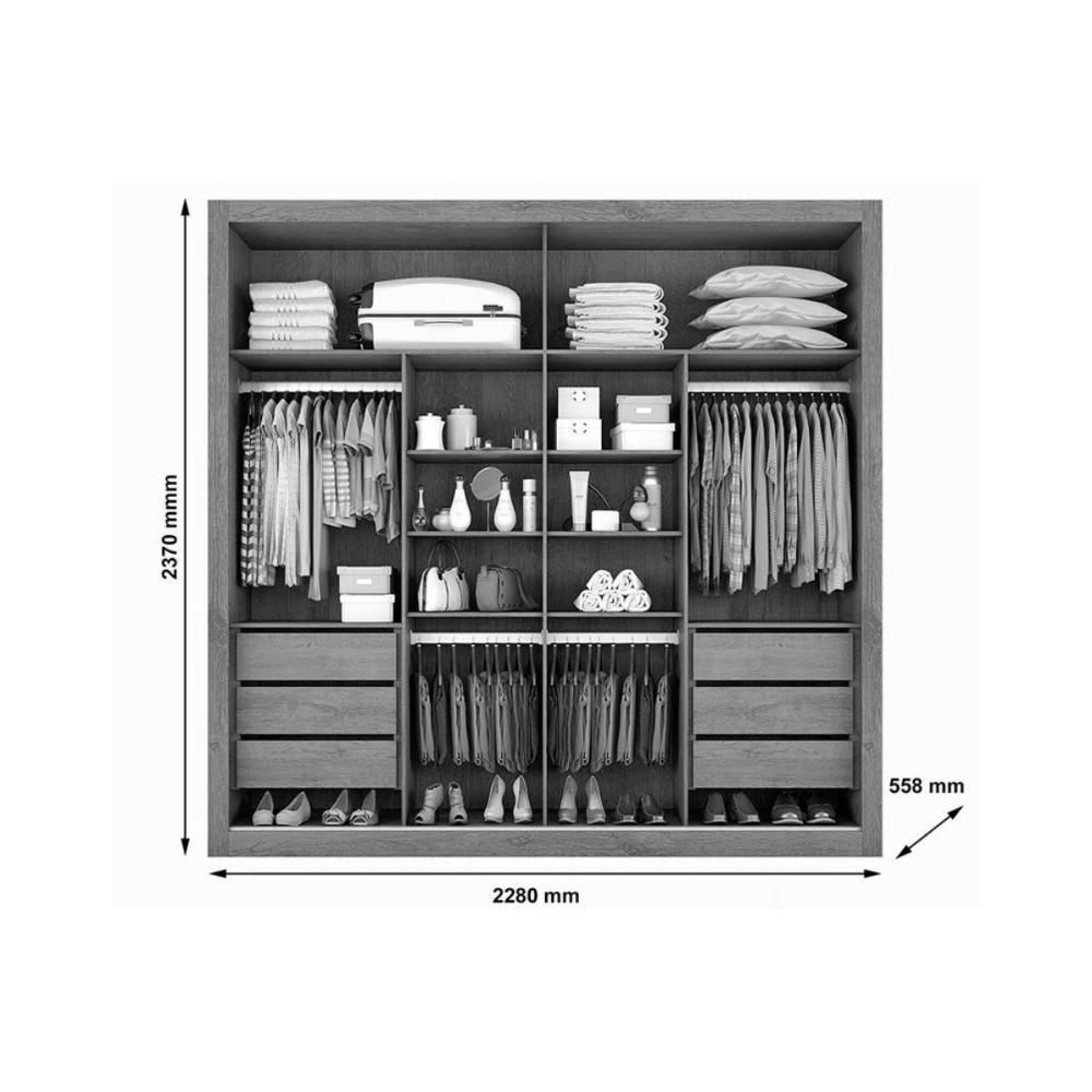 Guarda Roupa Casal 2 Portas de Correr e 6 Gavetas c/ 1 Espelho Sevilha Branco - Europa - 6