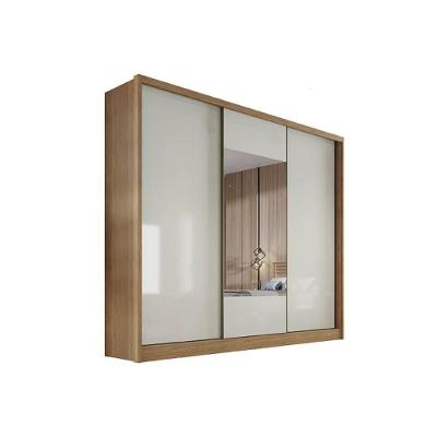 Guarda Roupa 3 Portas  de Correr e 4 Gavetas c/ Espelho Arezzo Plus Freijó/FendiOff - Novo Horizonte