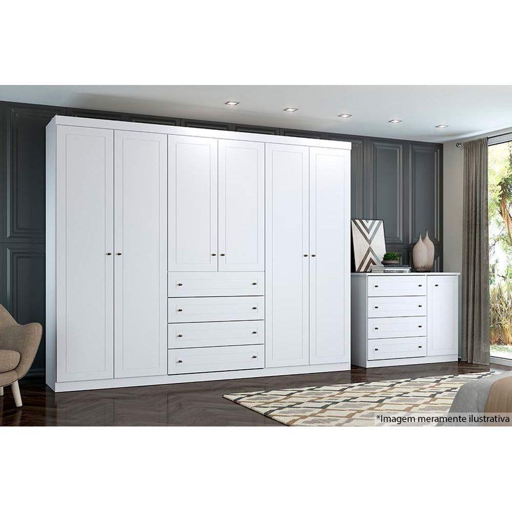 Guarda Roupa Casal 6 Portas e 4 Gavetas Americano Branco - Henn - 3