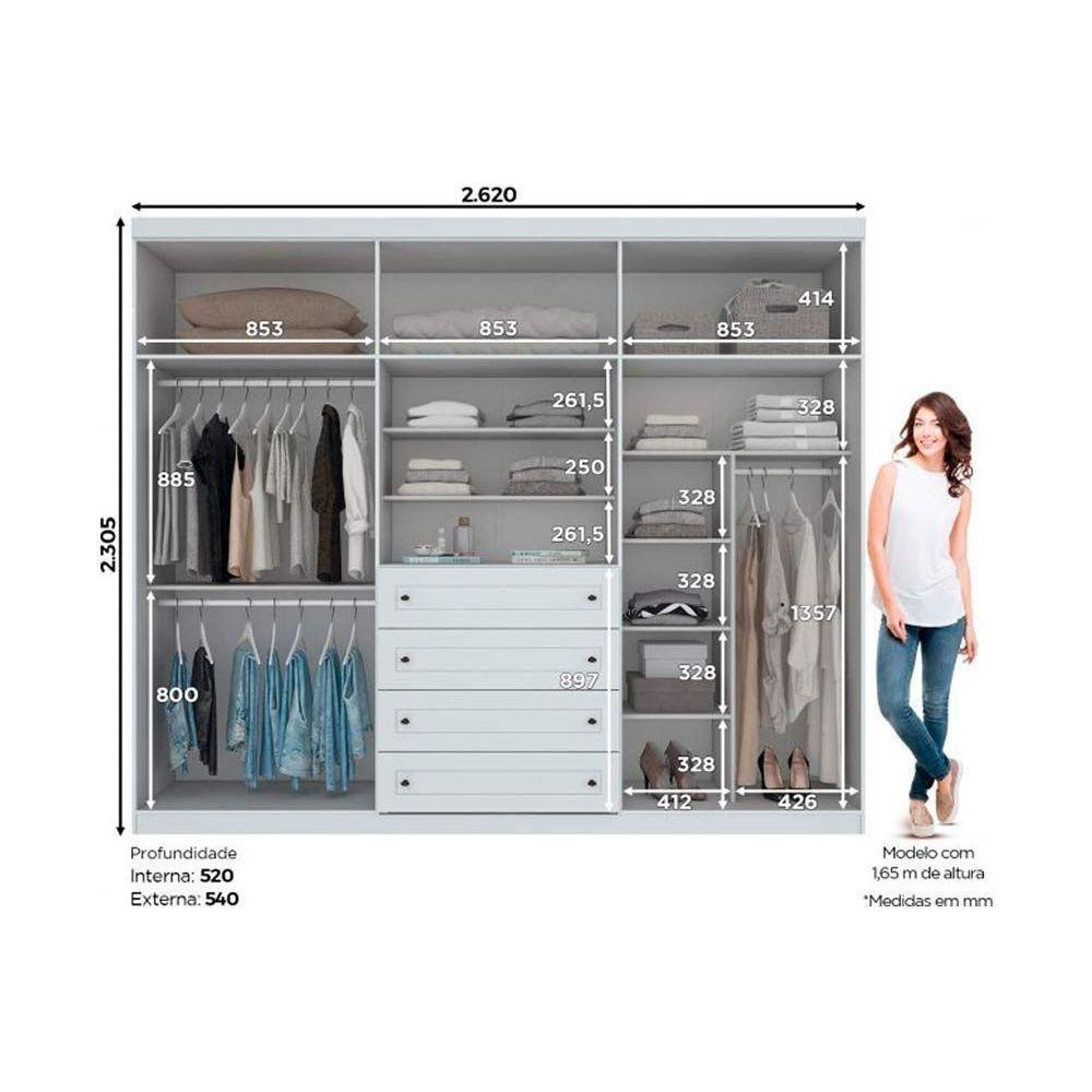 Guarda Roupa Casal 6 Portas e 4 Gavetas Americano Branco - Henn - 4