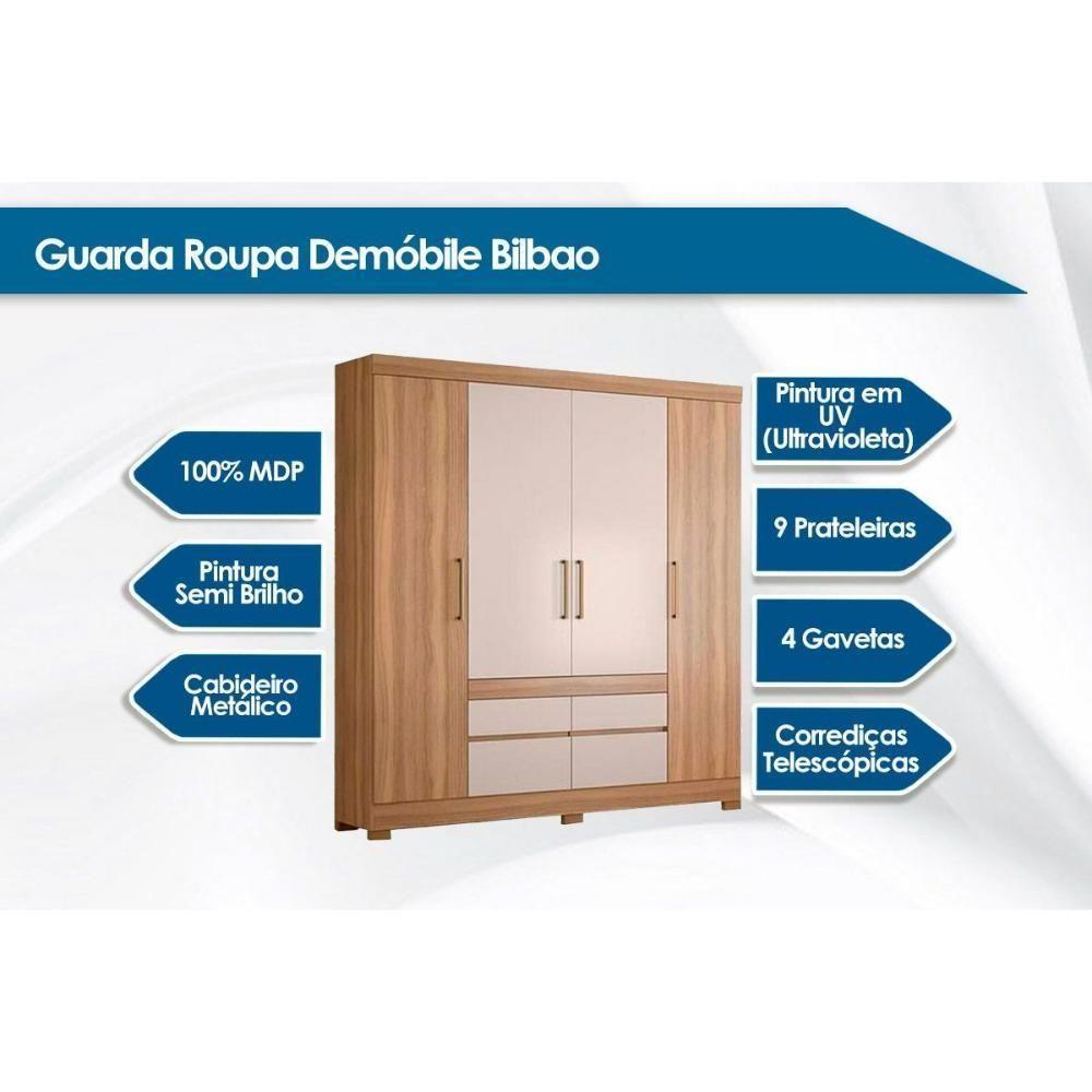 Guarda Roupa 4 Portas  e 4 Gavetas Bilbao Amêndola/Off White - Demóbile - 4
