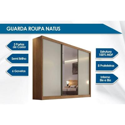 Guarda Roupa Casal Natus 3 Portas de Correr 6 Gavetas Freijó Cumaru c- Fendi