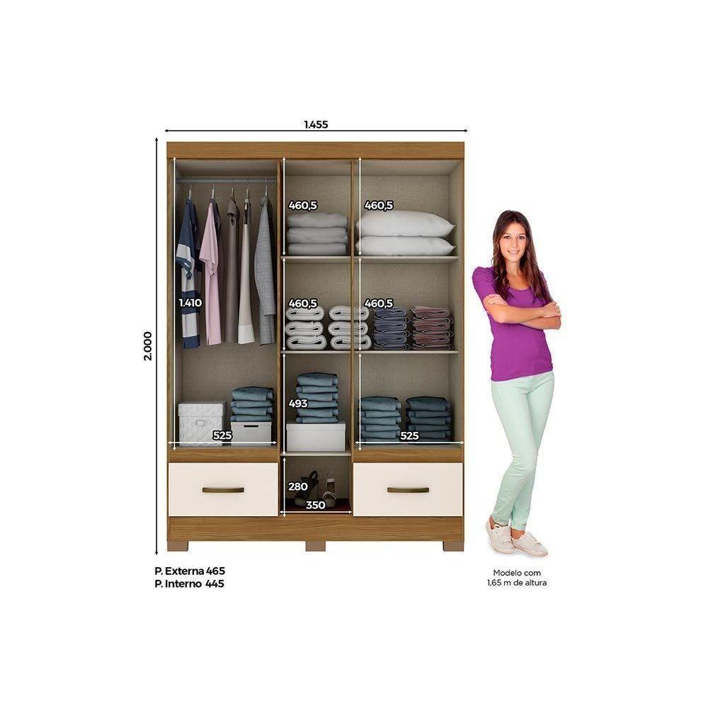 Guarda Roupa 5 Portas  e 2 Gavetas c/ Espelho Briz B60 Nature/Off White - Henn - 2