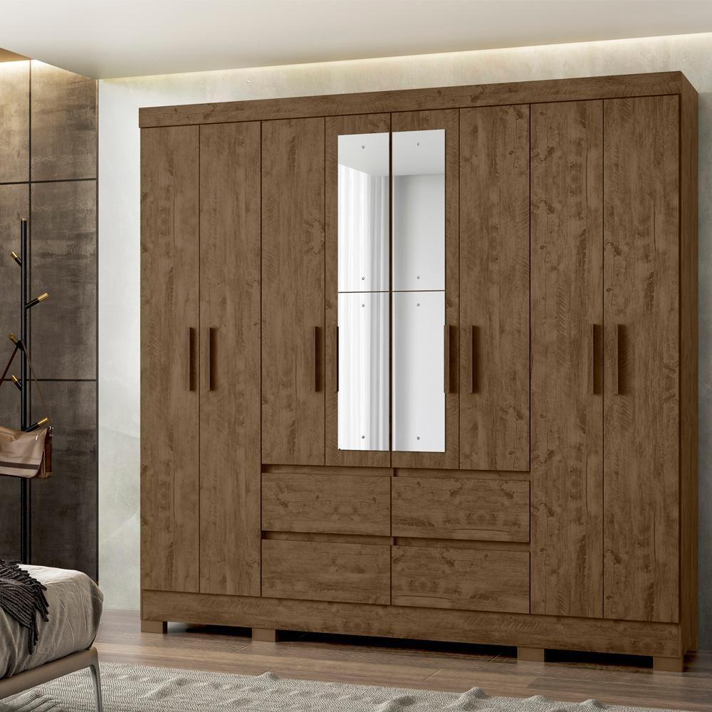 Guarda Roupa Casal 8 Portas Com Espelho 9723 Castanho Wood Moval Castanho Wood - 3