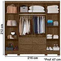Guarda Roupa Casal 8 Portas Com Espelho 9723 Castanho Wood Moval Castanho Wood - 8