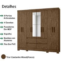 Guarda Roupa Casal 8 Portas Com Espelho 9723 Castanho Wood Moval Castanho Wood - 9