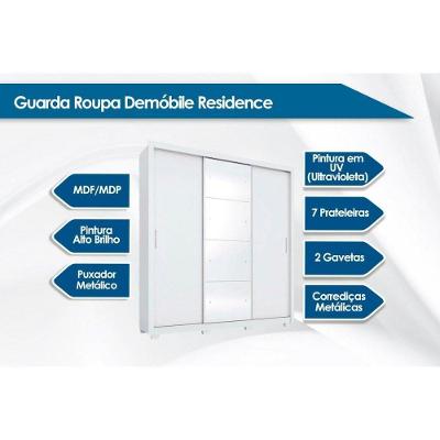 Guarda Roupa Casal Residence 3 Portas de Correr 2 Gavetas Amêndola-Off White Demóbile