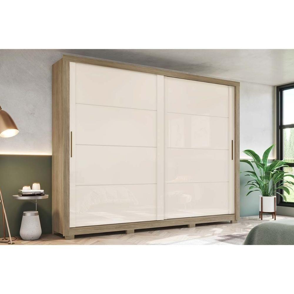Guarda Roupa Casal 2 Portas de Correr e 4 Gavetas Palace Rústico/Off White - Henn - 1