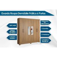 Guarda Roupa Casal 6 Portas e 3 Gavetas c/ Espelho Prático Branco - Demóbile - 5