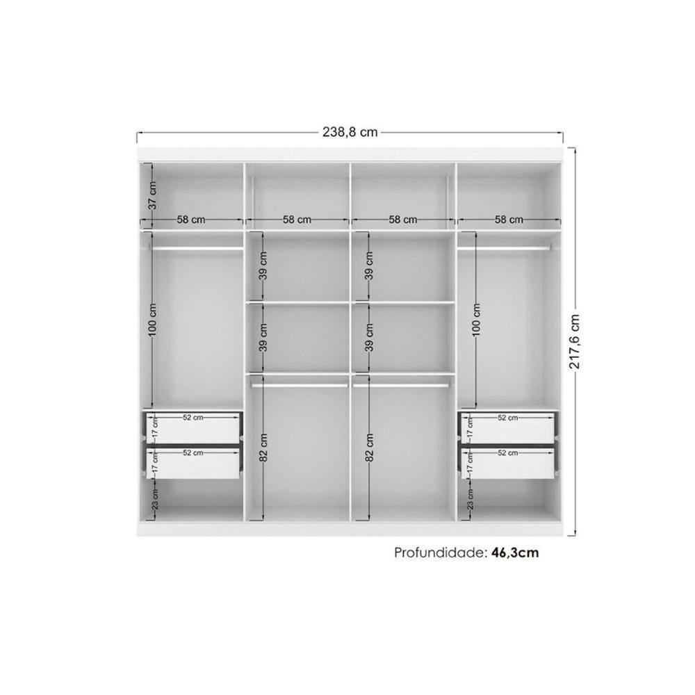 Guarda Roupa 8 Portas  e 4 Gavetas c/ Espelho e Pés Master Vip 8.4 Branco - Santos Andirá - 5