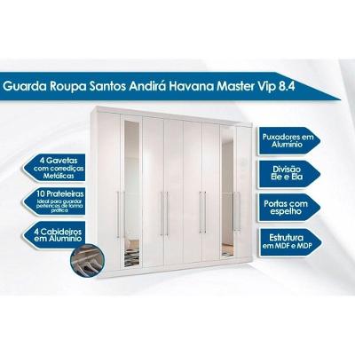 Guarda Roupa Casal Master Vip 8.4 8 Portas Bater 4 Gavetas Branco Santos Andirá