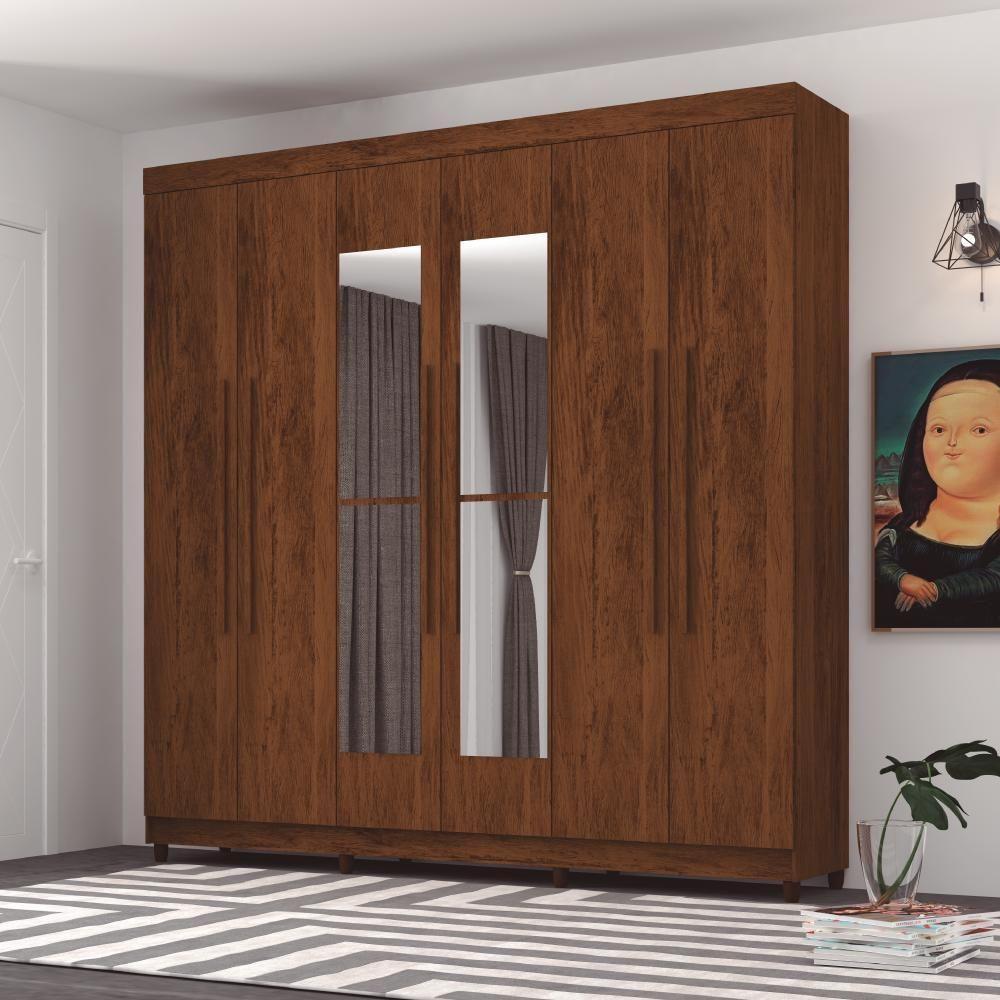 Roupeiro 6 Portas Com Espelho Bentley Imbuia Rústico - 1