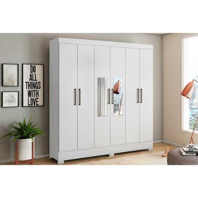 Guarda Roupa Casal Prático 6 Portas de Abrir 3 Gavetas Branco MDP Demóbile